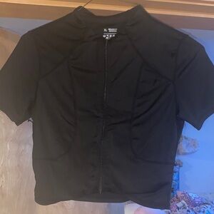 Black Short Sleeve workout Zip-Up Top
